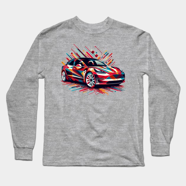 Tesla Model 3 Long Sleeve T-Shirt by Vehicles-Art